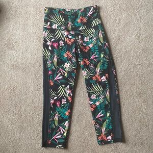Tropical print yoga/ workout leggings w/ mesh side